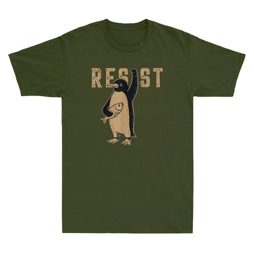 Resist Penguin Activism Funny Penguin Fist Graphic Men's Short Sleeve T-Shirt - Picture 7 of 8