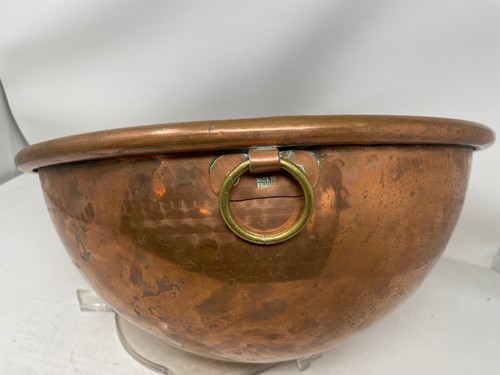 Heavy Solid Copper 15" Mixing Bowl Rolled Edge Round Base Made In France Antique - Picture 2 of 9