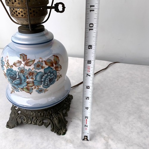 Vintage Gone With The Wind Style Hurricane Lamp Blue with Blue Roses 21" tall - Picture 13 of 14