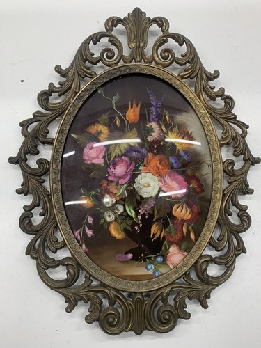 2 marcos de fotos vintage de metal ornamentado Italia vidrio burbuja convexo 13,75" x 10 1/2" - Imagen 3 de 11