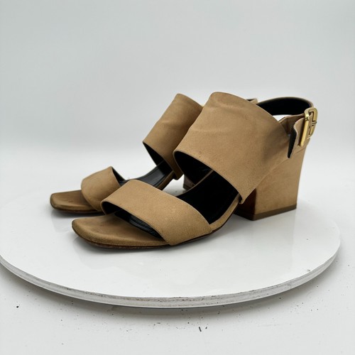 Celine Women Size EU 39 US 9 Brown Suede Sling Back Open Toe Block Heel Sandal