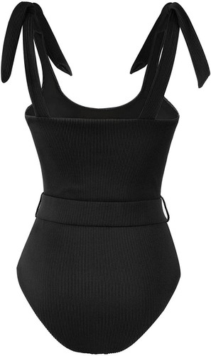 Women One Piece Swimsuits Belt Tummy Control Bathing Suits Tie (Black,Size:10) - Picture 5 of 6