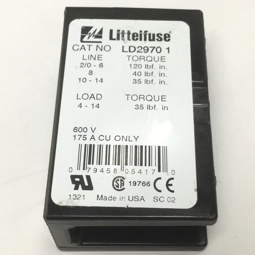Bloque de distribución de energía Littelfuse LD2970-1 1 polo, 1 línea, 4 cargas, 600V 175A - Imagen 2 de 5