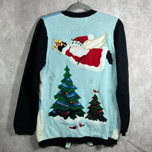 The Quacker Factory Cardigan Sweater Womens Size XS Blue Knit Christmas Holiday - Picture 6 of 10