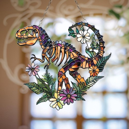 Floral T-Rex Acryl Sonnenfänger - Dinosaurier Skelett Acryl Fenster Hänge Deko