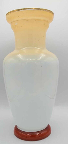 Antique Victorian Bristol Glass ~12" Vase Hand Painted Flowers & Printed Lady - Picture 6 of 18