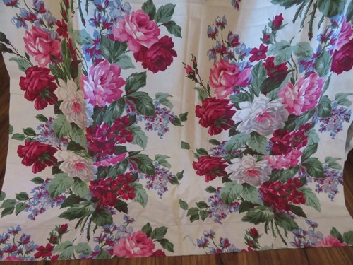 ENORMES cortinas vintage de tela de corteza de algodón de la década de 1940 rosas rosadas en cortinas blancas cremosas - Imagen 8 de 18