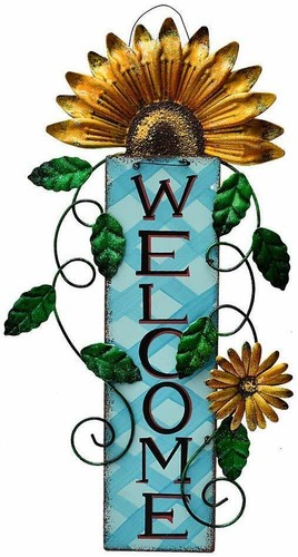Metal Large Flower Welcome Sign Yard Door Wall Art Outdoor Patio Fence Decor - Picture 2 of 16