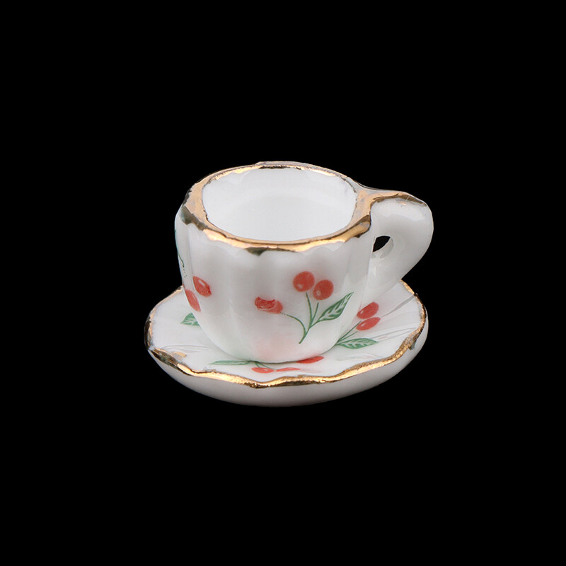 1:12 Dollhouse Miniatur Cherry Ceramic Cup Saucer Küchengeschirrdekoration