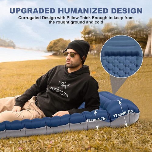 Camping Sleeping Pad with Pillow Inflatable Air Mat Sleep Mattress For Outdoor - Picture 31 of 50