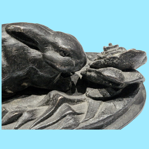 escultura decorativa bronce conejo y col estilo Barye figura antigua - Imagen 21 de 24
