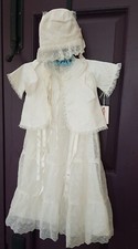 4 PC LONG VINTAGE BABY GIRL CHRISTENING BAPTISM GOWN DRESS LACE SLIP JACKET HAT