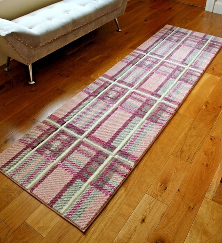 New Pink Tartan Modern Small Large Thick Soft Floor Mat Rugs - Picture 2 of 2
