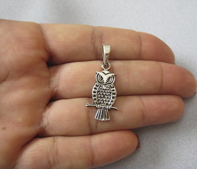 Mexican 925 Silver Taxco Oxidized Etched GOOD LUCK Charm OWL Bird Lucky