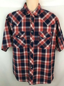 Rustler-by-Wrangler-Men-039-s-Western-Snap-Front-Shor-Sleeve-Shirt-Red-Blue-Plaid-XL