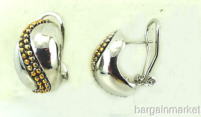 Silver & Gold Two Tone Half Hoop Huggie Omega Back Earrings - Picture 1 of 1