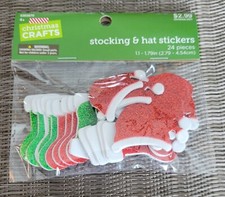 Santa Hat and Christmas Stocking Stickers 24 piece .