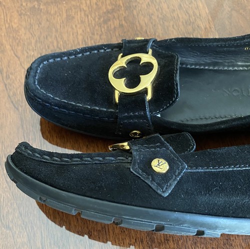 Authentic Louis Vuitton LV Logo Rallye Black Suede Loafers Size 39 W/box & Cover - Picture 4 of 14
