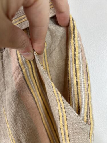 American Eagle Linen Pants Women’s L Tan Wide Leg Stripe Belted Paperbag Waist - Picture 3 of 12