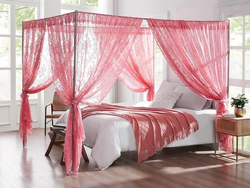 WARM HOME DESIGNS Lace Canopy Bed Curtains Set Consists of 8 48" x 78" Curtains - Picture 15 of 36
