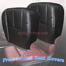 Driver & Passenger Bottom Leather Seat Cover Fits 2007-2014 GMC Sierra Black 193