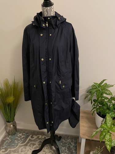 Cole Haan Navy Women Travel Packable Hooded Rain Coat w Pouch Back Bow NWT 2X - Picture 8 of 22