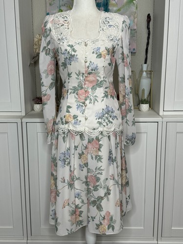 1980s Scott McClintock Two Piece Cottage Core Dress Size 4 Floral Chiffon - Bild 1 von 13