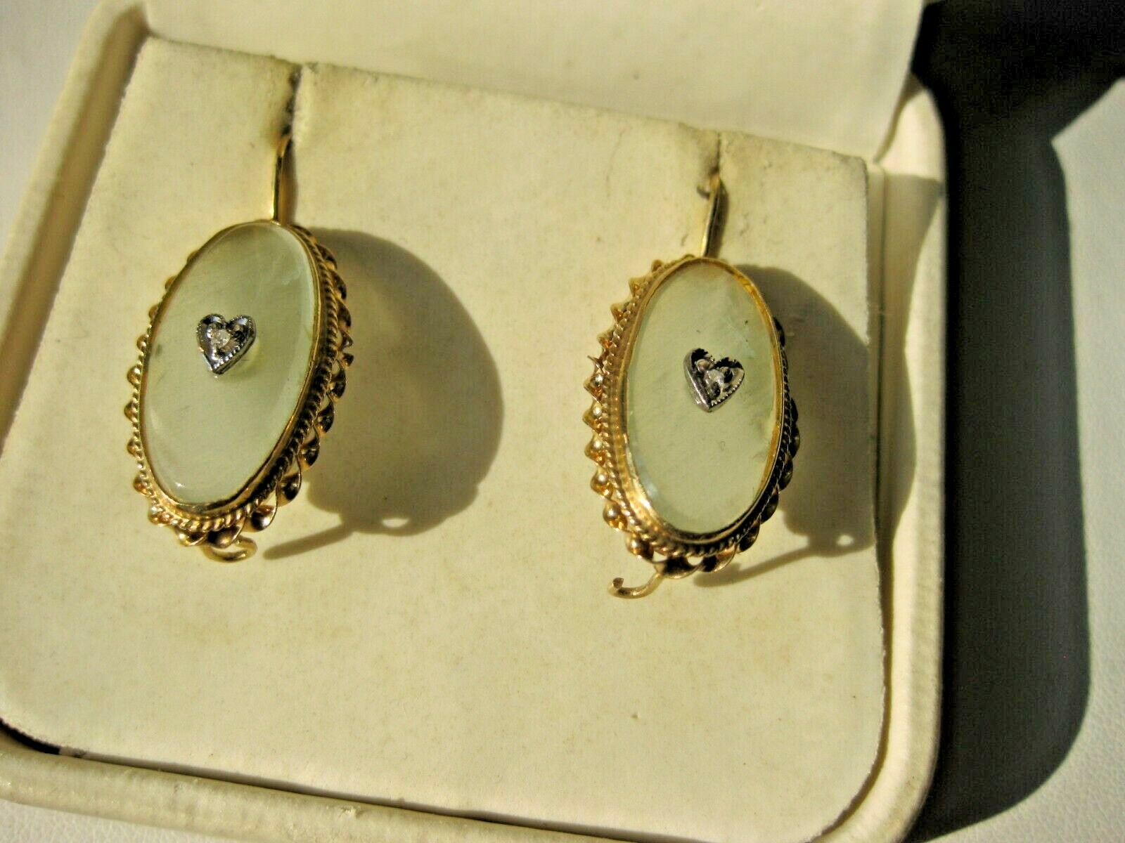 ANTIQUE 14K YELLOW GOLD EARRINGS:NATURAL MOONSTON… - image 4