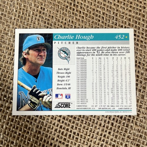 Charlie Hough ‘94 Florida Marlins Score Baseball Card 452 Collector - Picture 2 of 4