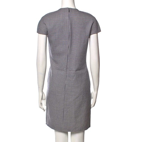 Versace Wool Leather Silk Houndstooth Dress Navy Blue Women's Size 40 / US XS - Picture 2 of 21
