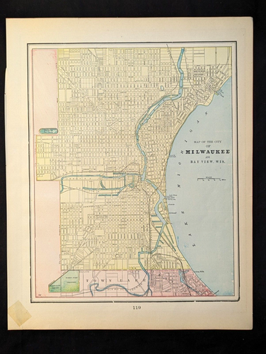 Milwaukee WI City Map 1903 Colored Lithograph 11 1/4" x 14 1/2" USA - Picture 2 of 7