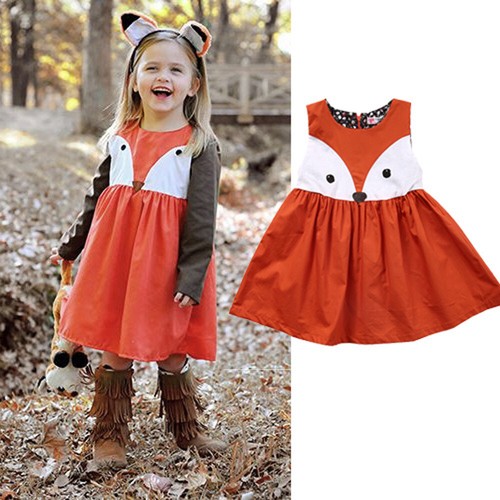 Toddler Kids Baby Girls Clothes Sleeveless Fox Print Dress Skirts Outfits Sets - Picture 1 of 10