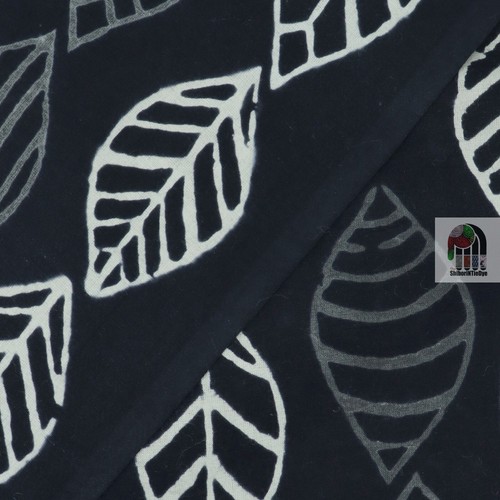 Indian Hand Block Black Cotton Fabric Natural Print Handmade Sanganeri 1 Yard - Picture 4 of 5