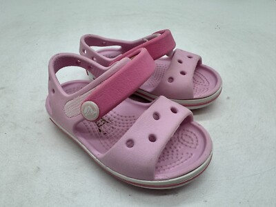 Crocs Crocband Sandals Kids Ballerina Pink Hook & Loop Open Toe Casual - C4