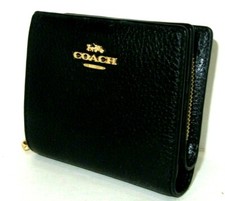 Coach C2862 Black Pebbled Leather Snap Card Case Wallet With C Charm NWT$168