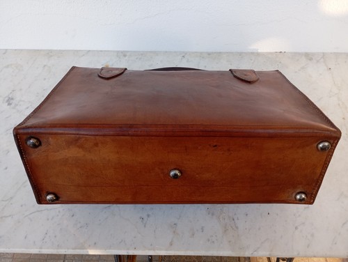 VINTAGE THICK LEATHER HANDMADE OLD SCHOOL UNISEX BRIEFCASE BAG HANDBAG CUSTOM - Picture 11 of 22