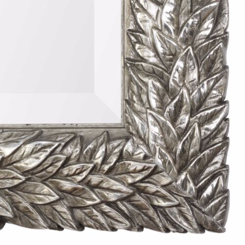 ESPEJO TOCADOR DE PARED EVELINA 35" HOJA BISELADA EN RELIEVE PLATA BRUÑIDA ENVEJECIDA 09359 - Imagen 2 de 4