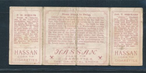 1912 T202 Hassan Red: Stone About to Swing SHECKARD/SCHULTE ~ POOR - Picture 2 of 2