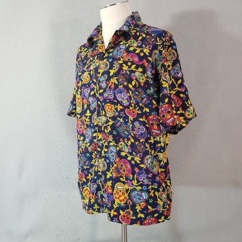 India Boutique shirt men's large Blue Hawaiian Voodoo Lounge skulls psychedelic - Picture 6 of 12