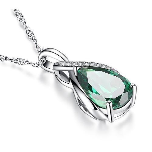 925 Sterlingsilber simulieren Smaragd Birnenschnitt Anhänger Halskette Geschenk für Frauen - Bild 5 von 8