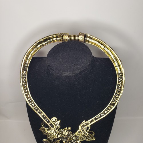 Open front collar necklace stunning gold butterflies amber rhinestones gold tone - Picture 5 of 6
