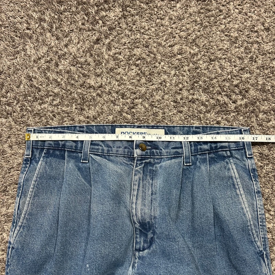 Calça jeans masculina vintage Dockers cáqui azul desbotada anos 90 ano 2000 33x26 - Imagem 3 de 4