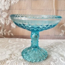 Jeanette Blue Glass Company Diamond Pattern Compote Footed Candy Dish