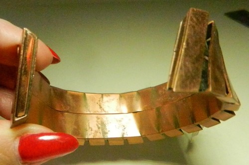 signed Renoir GEOMETRIC Copper Cuff Bracelet-1950's MCM Vintage - Picture 2 of 6