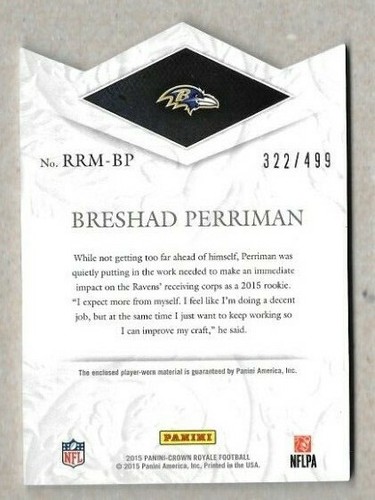 2015 Panini Crown Royale RC Breshad Perriman Baltimore Ravens Jersey 322/499 - Picture 2 of 2