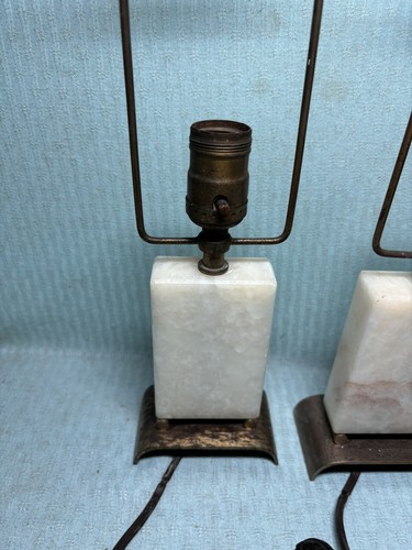 Antique Alabaster & Brass Lamps Matching Pair 16” EC - Picture 4 of 8