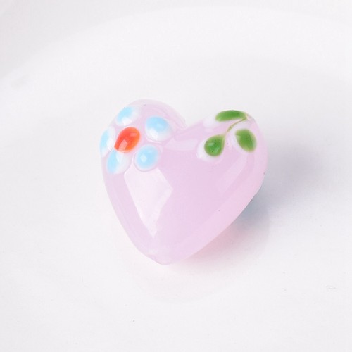 5pcs Handmade Heart 16x14mm Flower Pattern Lampwork Glass Loose Crafts Beads - Picture 9 of 15