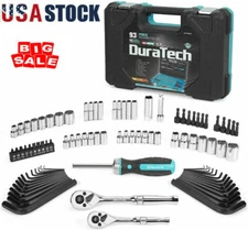 DURATECH 93PC Mechanics Tool Set Drive Socket SAE/Metric w/ Tool Accessories Set