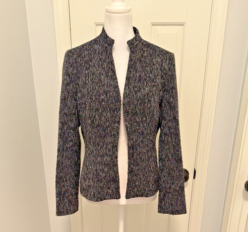 Ann Klein Tweed Black/Blue/White 4 Hidden Hook&Eye Closure Short Blazer Sz 12P - Picture 6 of 18