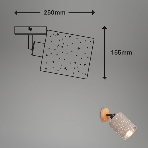 Lámpara de pared Briloner E27 casquillo Ø 13CM lámpara de pared cielo estrellado giratorio madera - Imagen 7 de 7